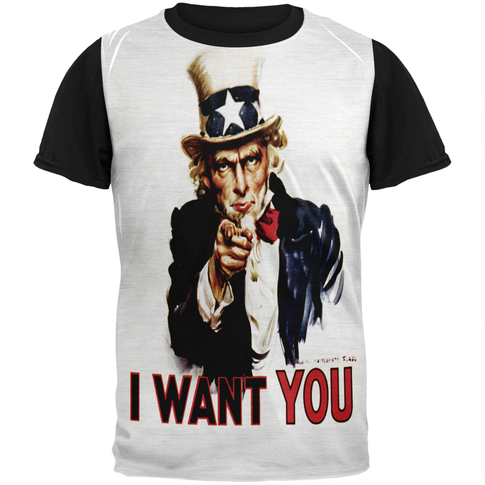 4th of July Uncle Sam Wants You Adult Black Back T-Shirt Men's T-Shirts Old Glory SM Multicolor