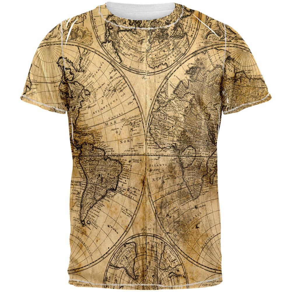 Vintage Map All Over Adult T-Shirt Men's T-Shirts Old Glory 2XL Multi