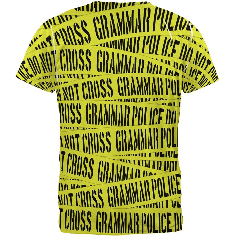 Grammar Police Caution Tape Funny All Over Adult T-Shirt Men's T-Shirts Old Glory
