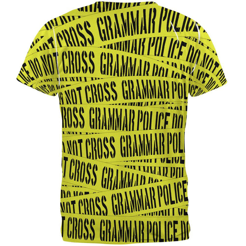 Grammar Police Caution Tape Funny All Over Adult T-Shirt Men's T-Shirts Old Glory