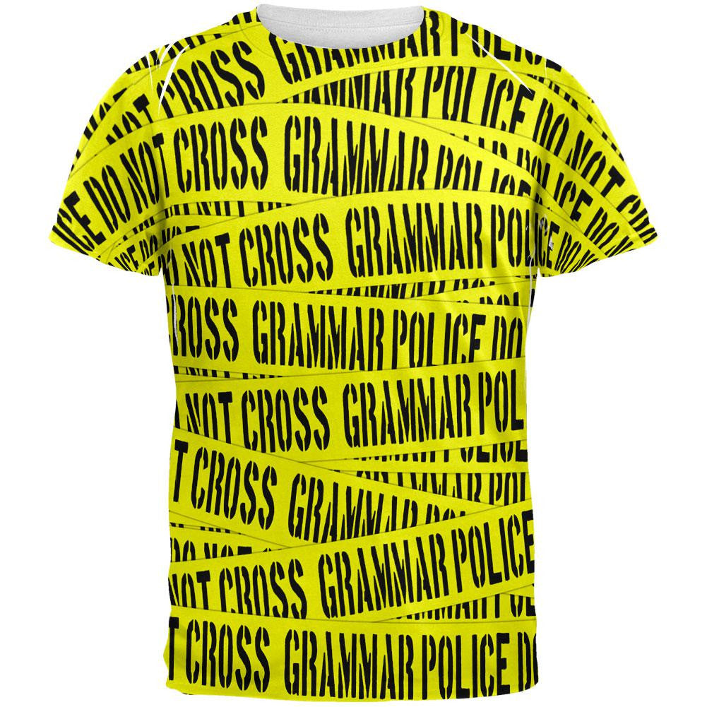 Grammar Police Caution Tape Funny All Over Adult T-Shirt Men's T-Shirts Old Glory 2XL Multi