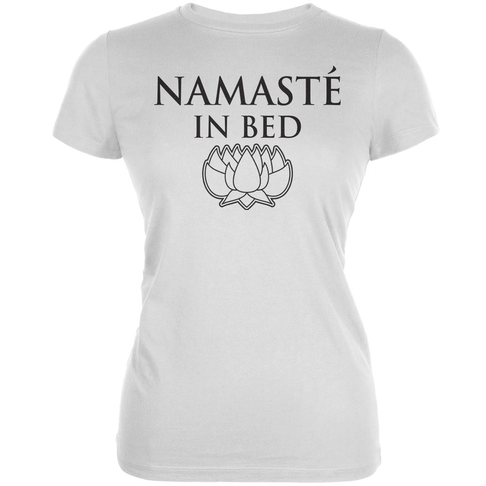 Namaste In Bed White Juniors Soft T-Shirt Juniors T-Shirts Old Glory 2XL White