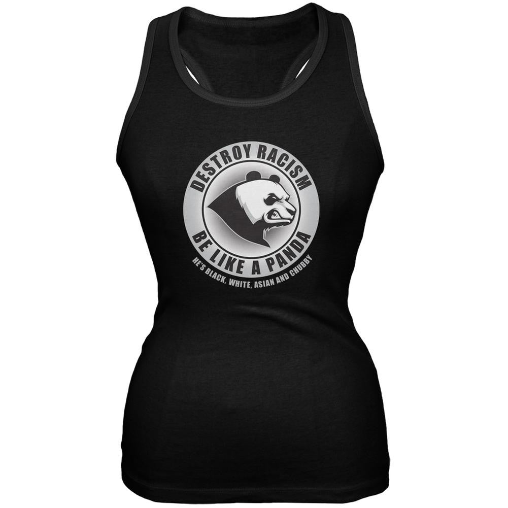 Destroy Racism Panda Funny Black Juniors Soft Tank Top Juniors Tank Tops Old Glory 2XL Black