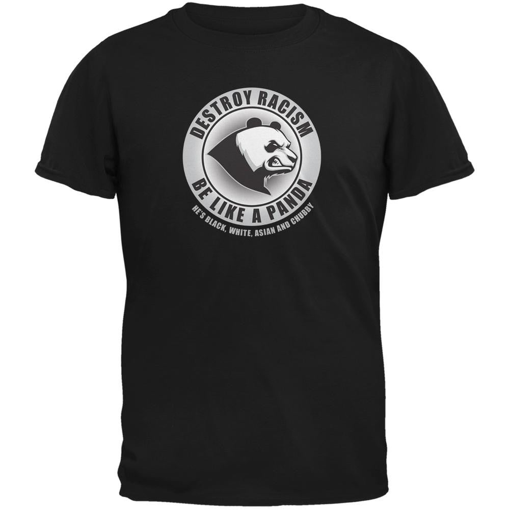 Destroy Racism Panda Funny Black Youth T-Shirt Youth T-Shirts Old Glory LG Black