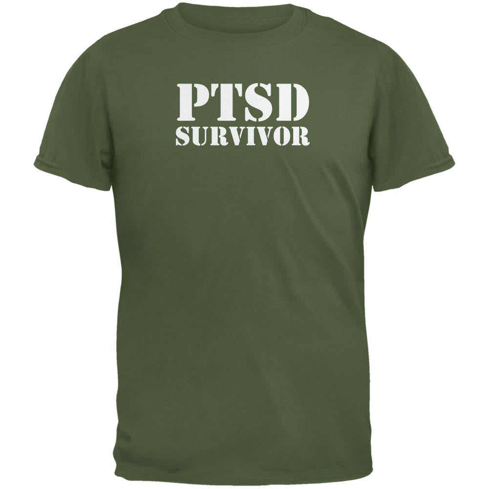 PTSD Survivor Military Green Adult T-Shirt Men's T-Shirts Old Glory 2XL Green