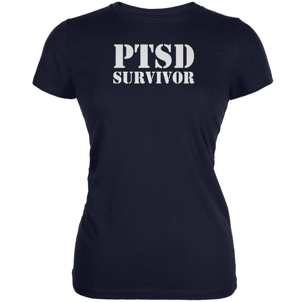 PTSD Survivor Navy Juniors Soft T-Shirt Juniors T-Shirts Old Glory 2XL Blue