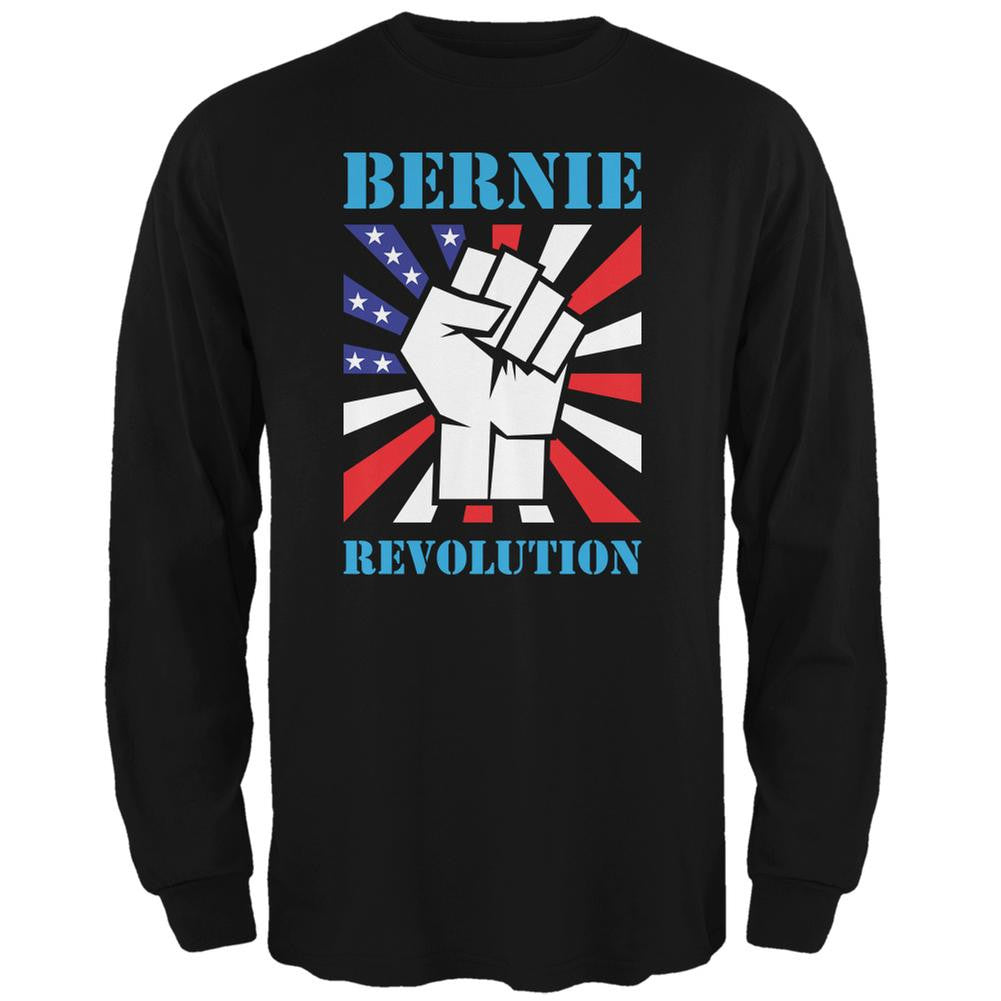 Election 2016 Bernie Sanders Raised Fist Revolution Black Adult Long Sleeve T-Shirt Men's Long Sleeves Old Glory 2XL Black