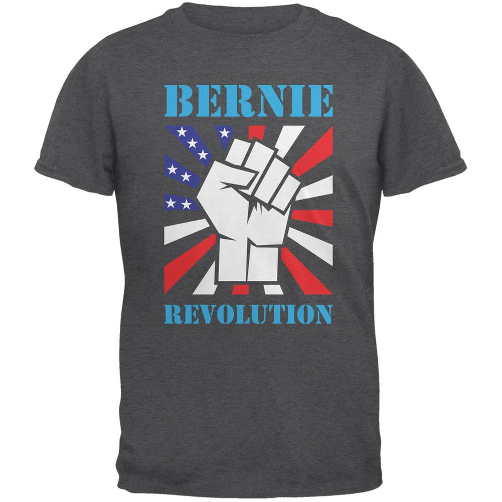 Election 2016 Bernie Sanders Raised Fist Revolution Dark Heather Adult T-Shirt Men's T-Shirts Old Glory 2XL Grey