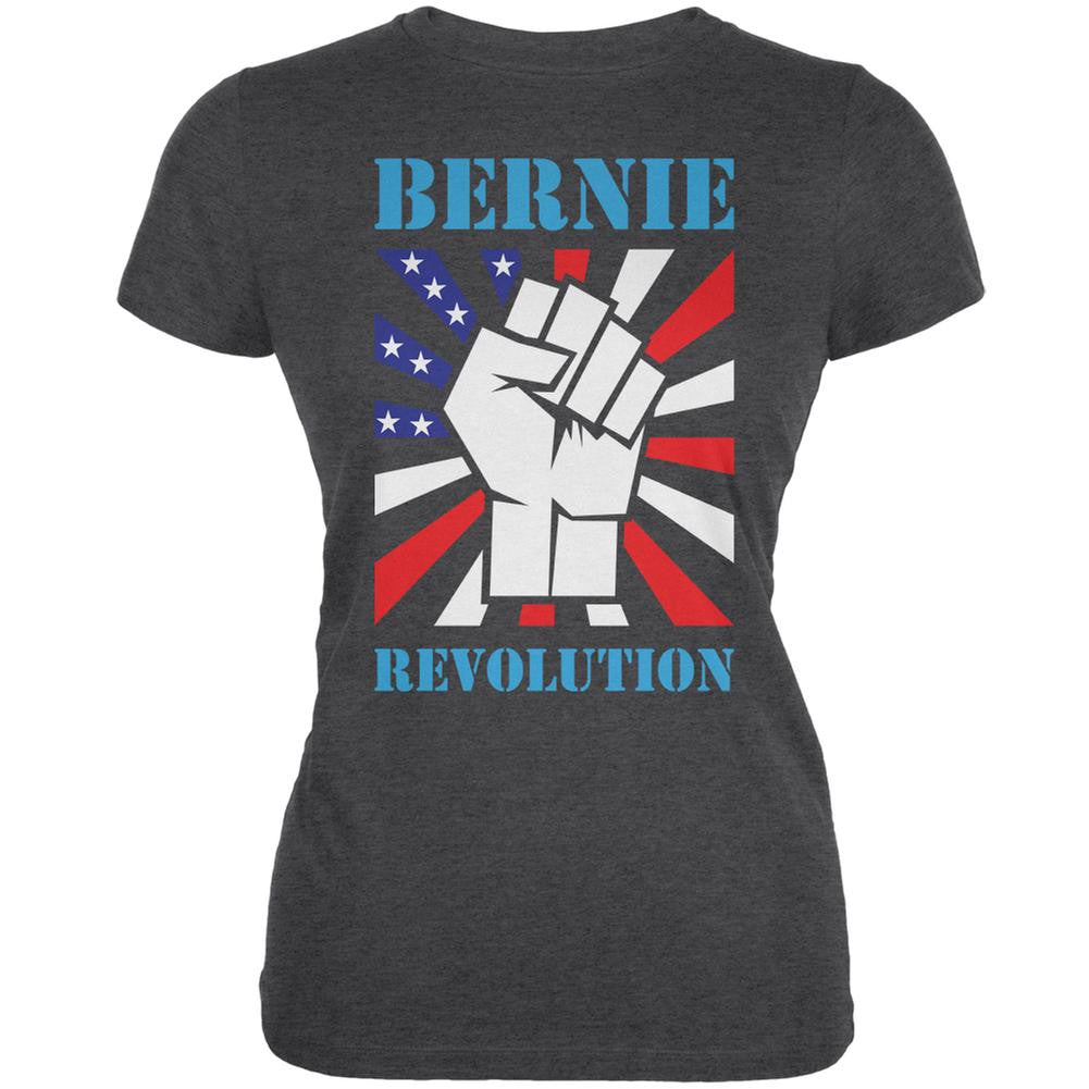 Election 2016 Bernie Sanders Raised Fist Revolution Dark Heather Juniors Soft T-Shirt Juniors T-Shirts Old Glory 2XL Grey
