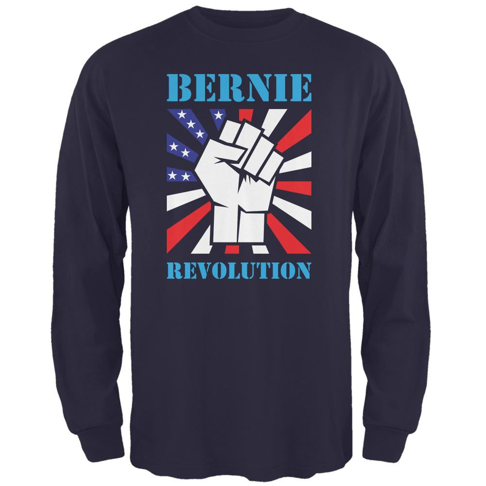 Election 2016 Bernie Sanders Raised Fist Revolution Navy Adult Long Sleeve T-Shirt Men's Long Sleeves Old Glory 2XL Blue