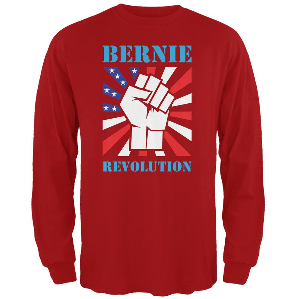 Election 2016 Bernie Sanders Raised Fist Revolution Red Adult Long Sleeve T-Shirt Men's Long Sleeves Old Glory 2XL Red