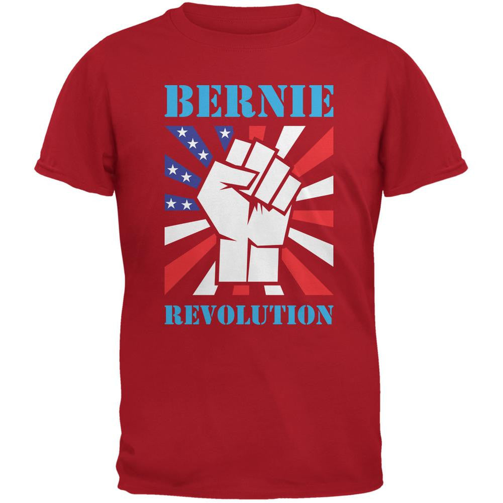 Election 2016 Bernie Sanders Raised Fist Revolution Red Adult T-Shirt Men's T-Shirts Old Glory 2XL Red