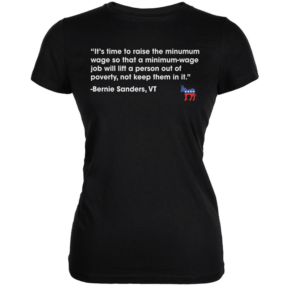 Election 2016 Bernie Sanders Poverty Quote Black Juniors Soft T-Shirt Juniors T-Shirts Old Glory 2XL Black