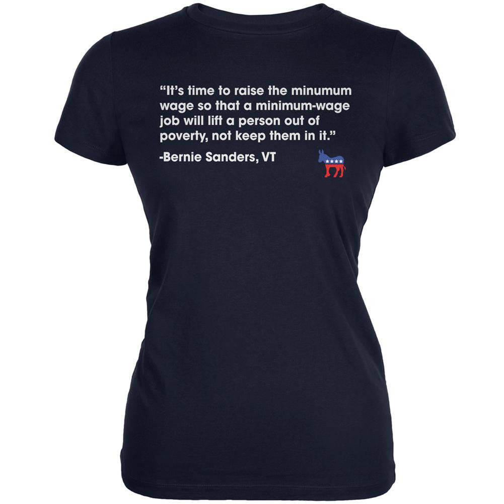 Election 2016 Bernie Sanders Poverty Quote Navy Juniors Soft T-Shirt Juniors T-Shirts Old Glory 2XL Blue