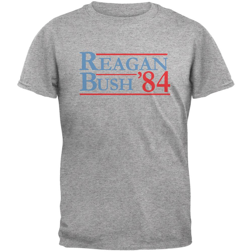 Election 1984 Reagan Bush Distressed Heather Grey Adult T-Shirt Men's T-Shirts Old Glory 2XL Grey