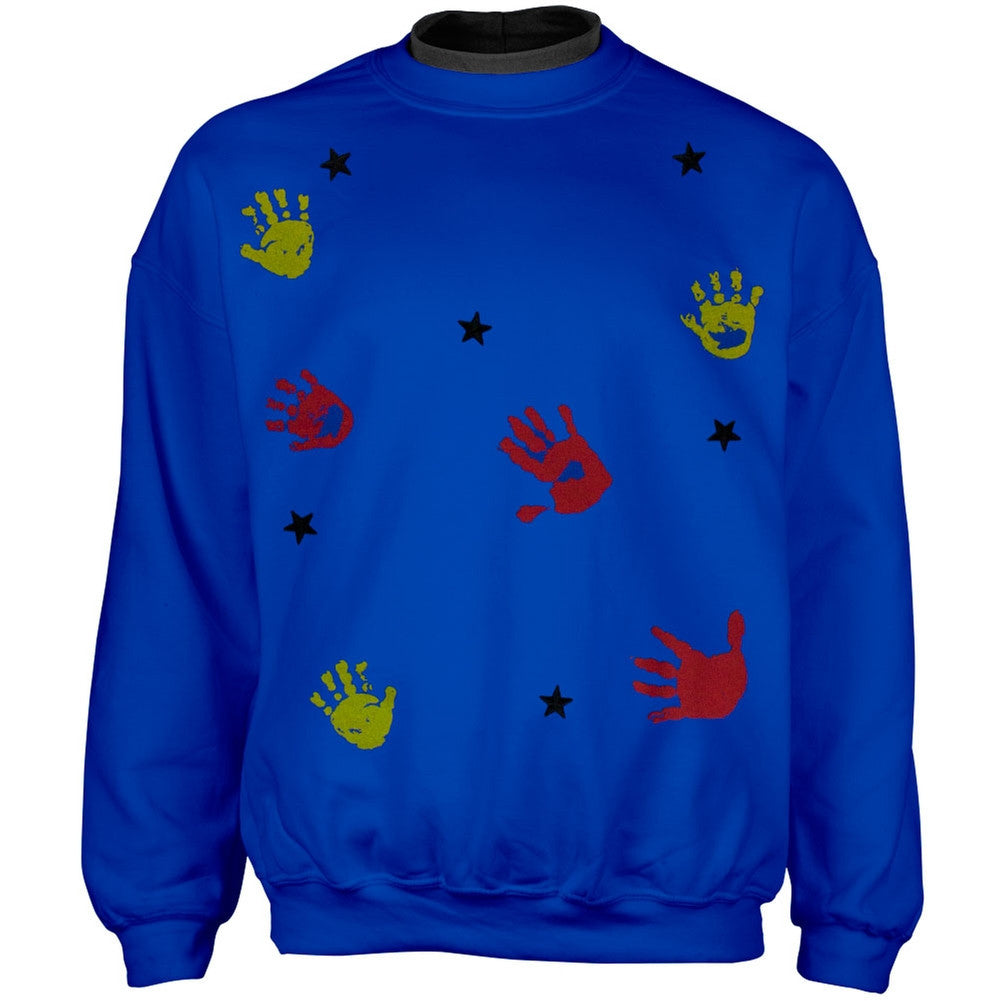 Kids Hand Prints & Stars Adult 2Fer Crew Sweatshirt Men's Sweatshirts Old Glory