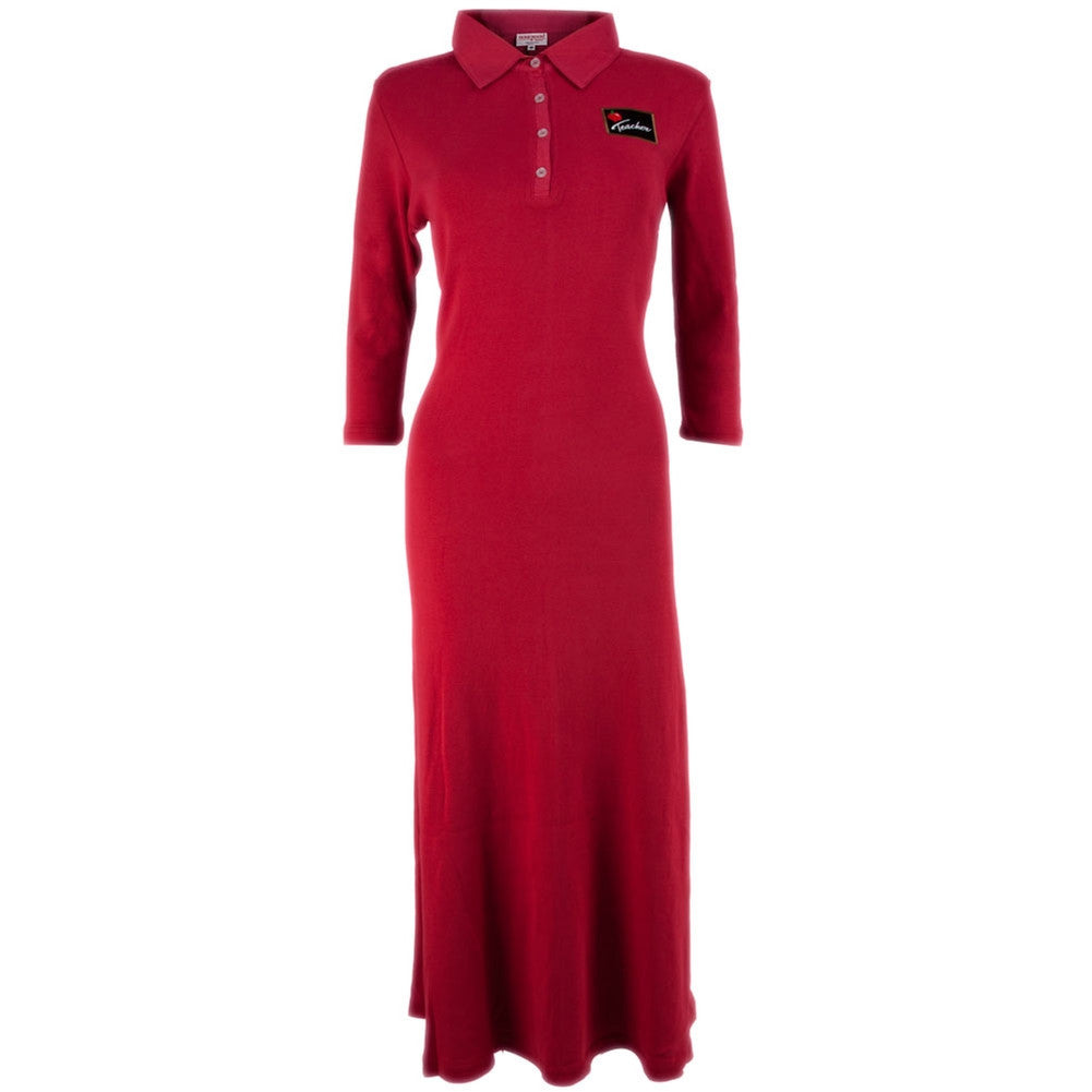 Teacher Logo Embroidery Women's 3/4 Sleeve Polo Dress Red
