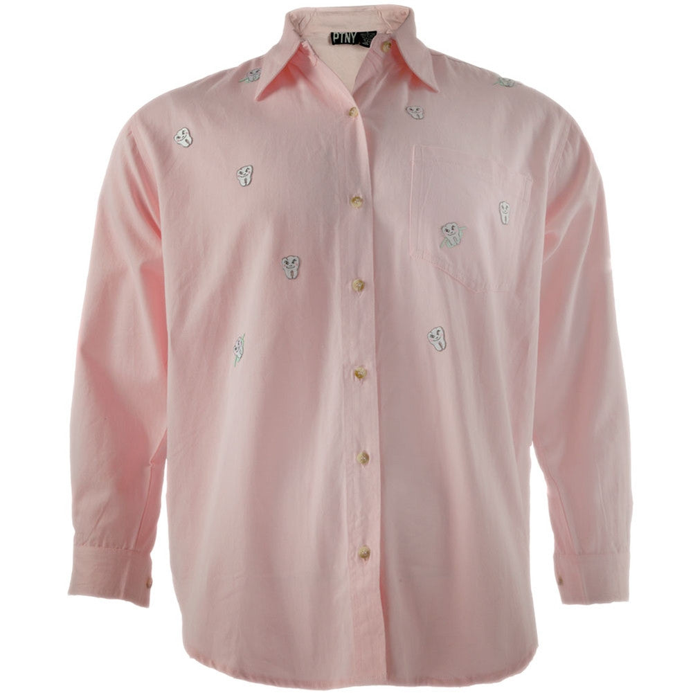Dentist Happy Tooth Patch Button Up Adult Long Sleeve T-Shirt Men's Long Sleeves Old Glory SM Light Pink