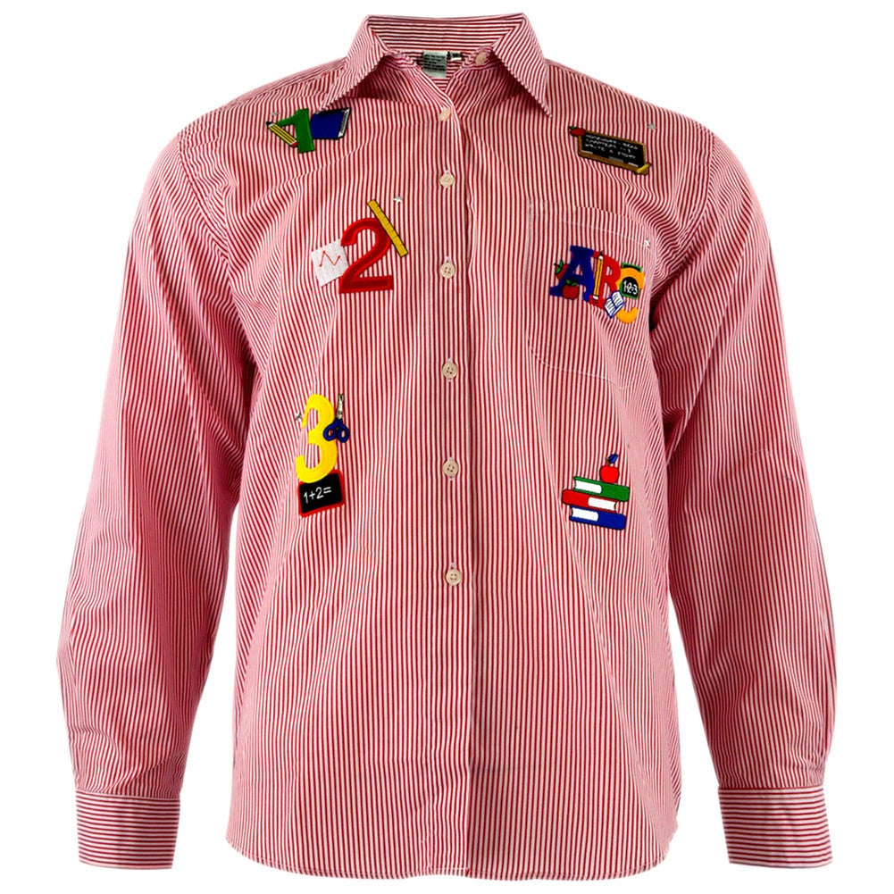 Schoolhouse Teachers Patch ABC 123 Button Up Long Sleeve Red Shirt Men's Long Sleeves Old Glory