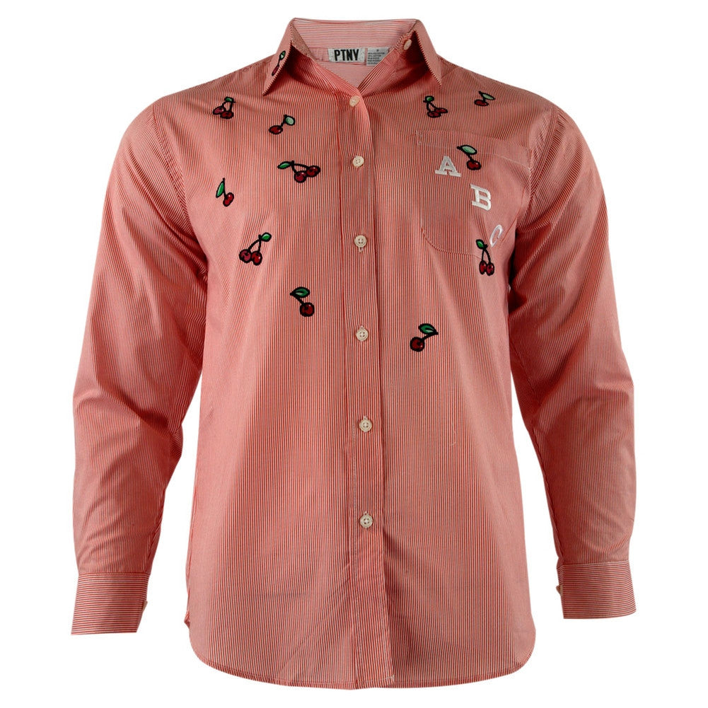 Teacher's ABC & Cherries Patch Adult Button-Up Long Sleeve T-Shirt Men's Dress Shirts Old Glory