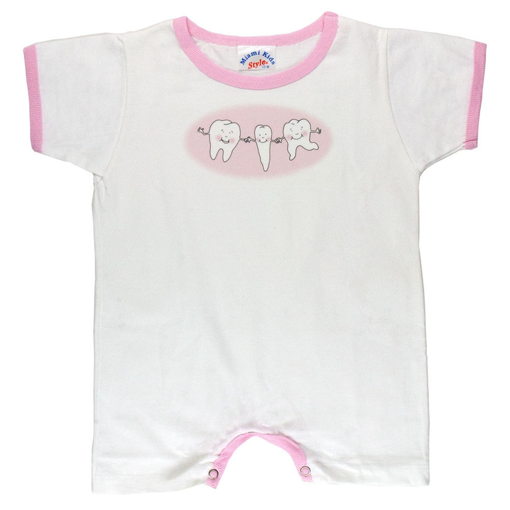 Dentist Smiling Teeth Pink Ringer Baby Romper Infant Rompers Old Glory 12 White