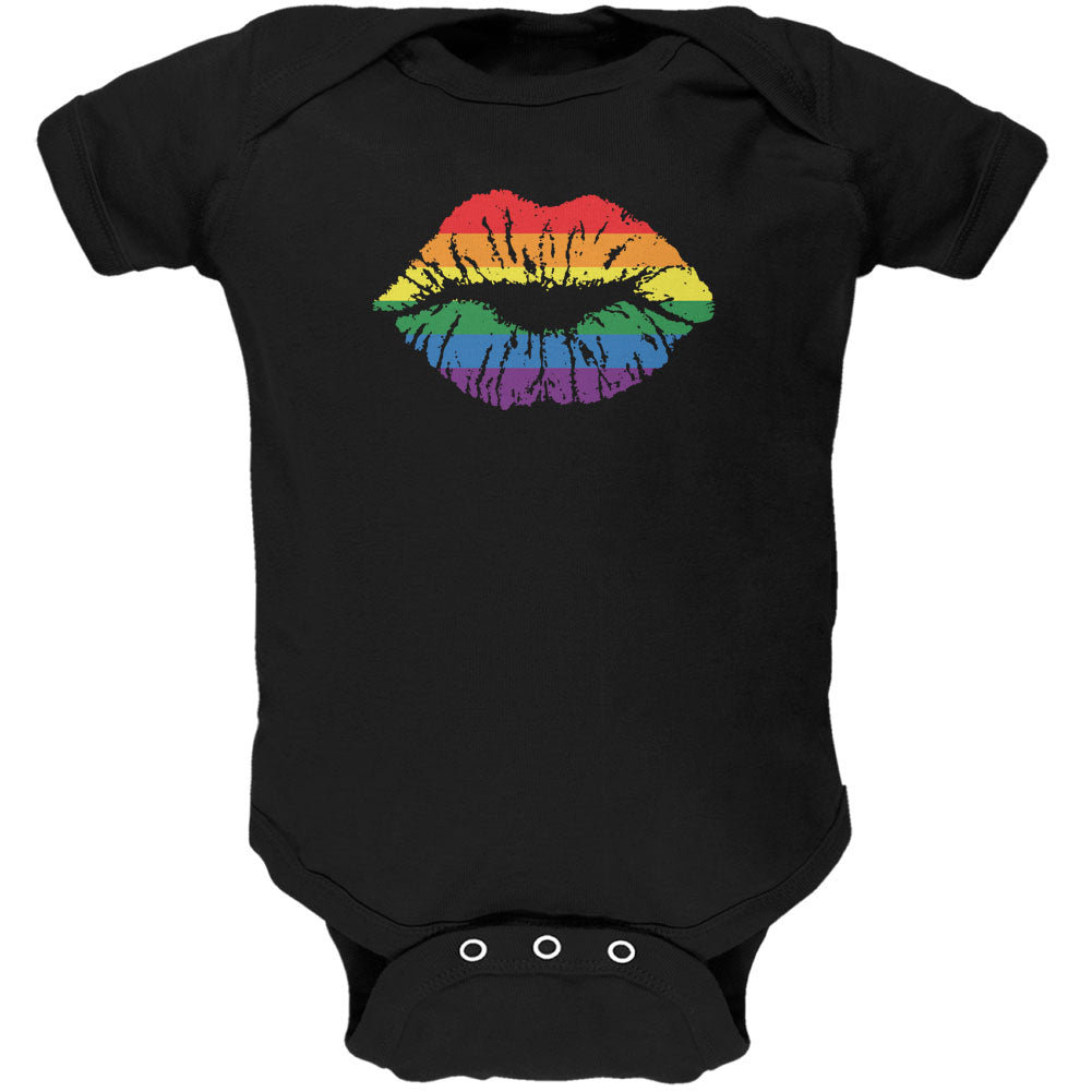 LGBT Rainbow Pride Flag Kiss Lips Black Soft Baby One Piece Baby One Piece LGBT 0-3M Black