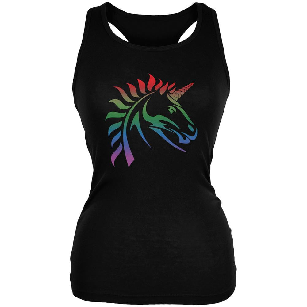 Gay Pride LGBT Rainbow Unicorn Black Juniors Soft Tank Top Juniors Tank Tops Old Glory 2XL Black