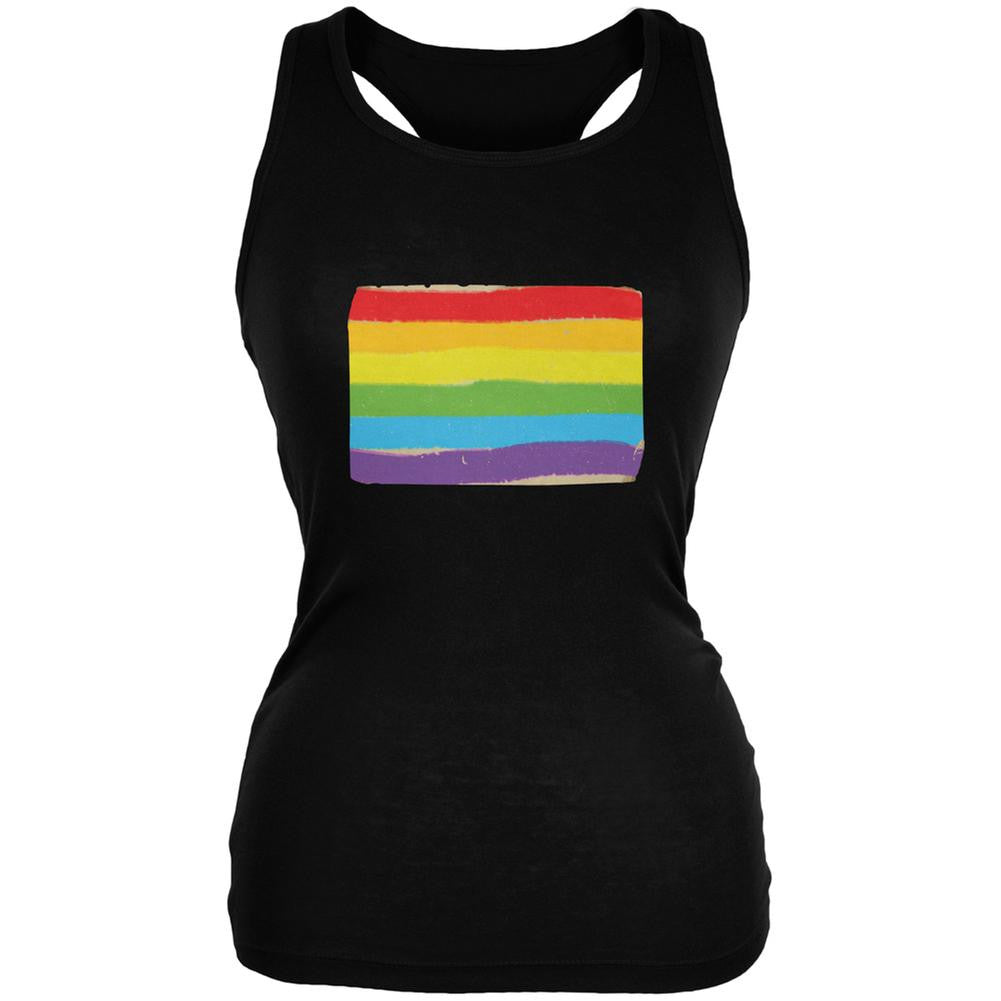 Gay Pride LGBT Vintage Rainbow Black Juniors Soft Tank Top Juniors Tank Tops Old Glory 2XL Black
