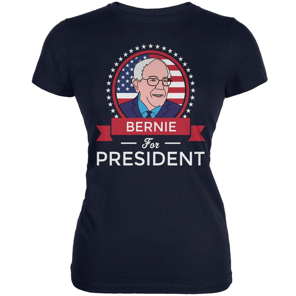 Election 2016 Bernie Sanders President Ribbon Navy Juniors T-Shirt Juniors T-Shirts Old Glory 2XL Blue