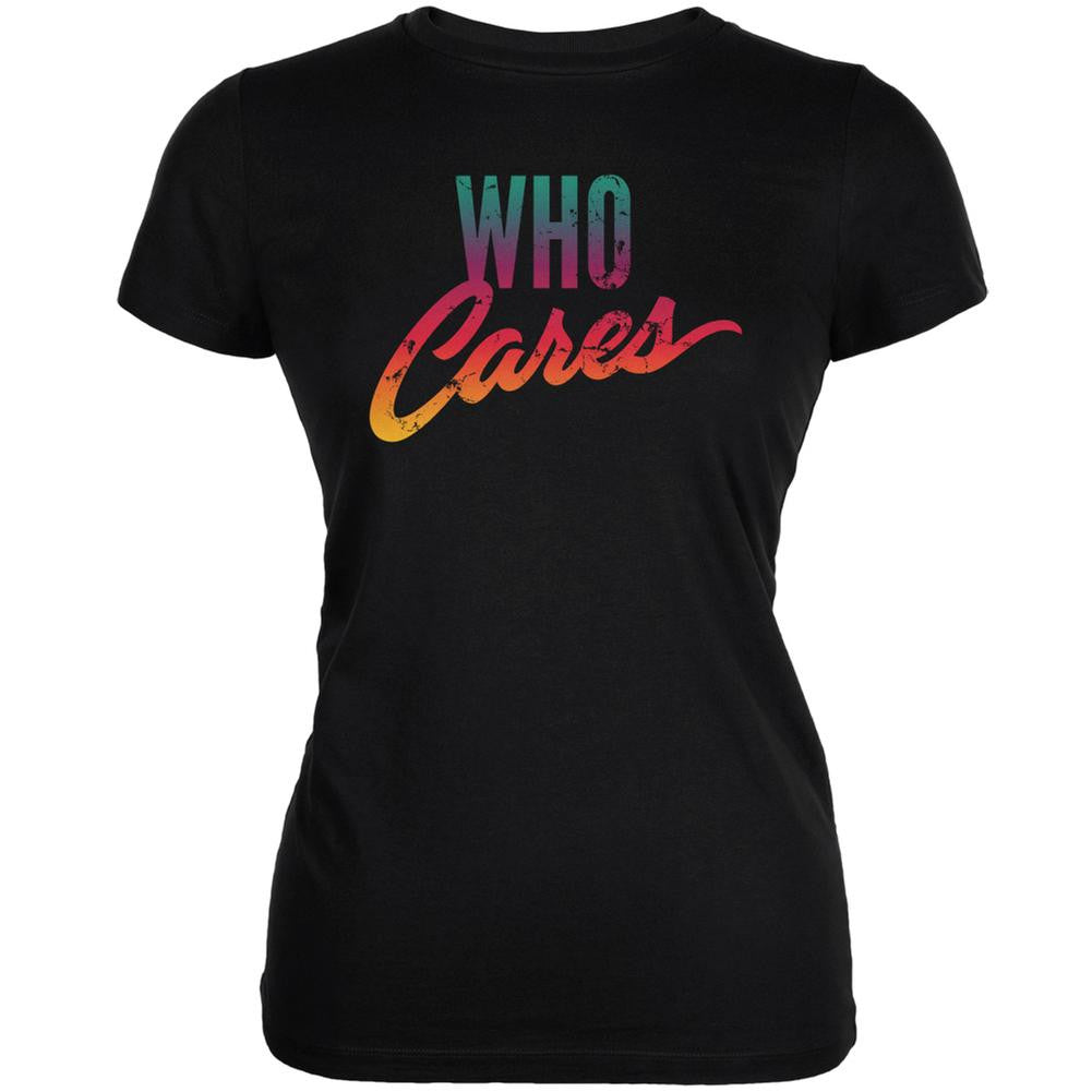 Who Cares Black Juniors Soft T-Shirt Juniors T-Shirts Old Glory 2XL Black