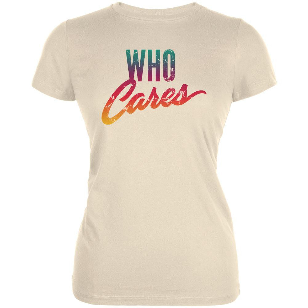 Who Cares Cream Juniors Soft T-Shirt Juniors T-Shirts Old Glory 2XL Off-White
