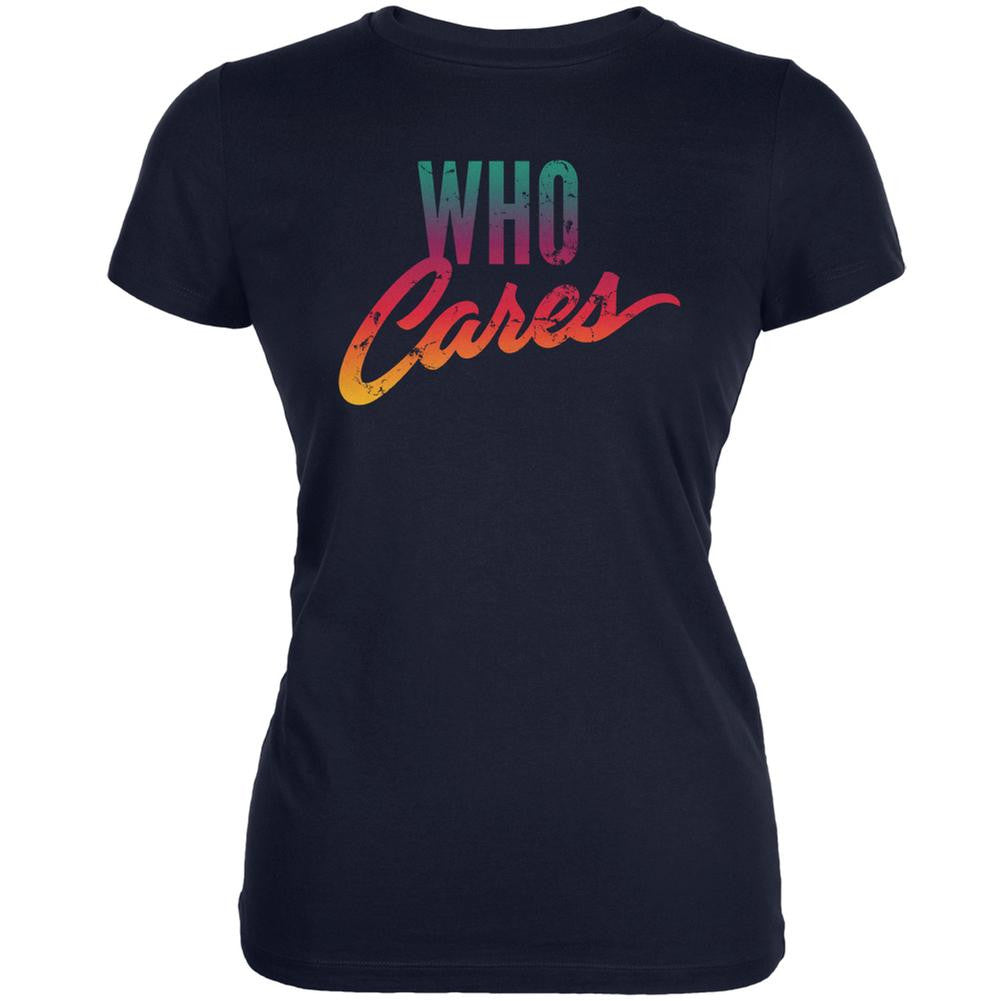 Who Cares Navy Juniors Soft T-Shirt Juniors T-Shirts Old Glory 2XL Blue