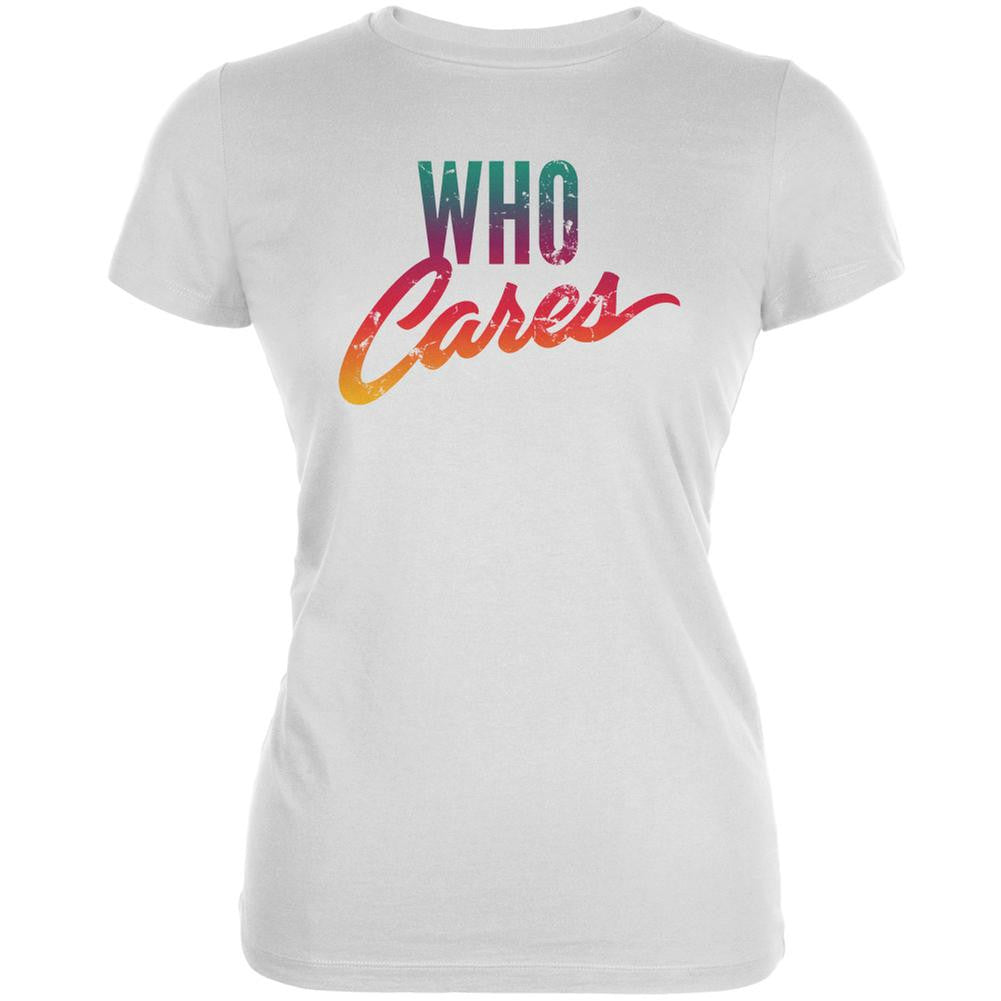 Who Cares White Juniors Soft T-Shirt Juniors T-Shirts Old Glory 2XL White