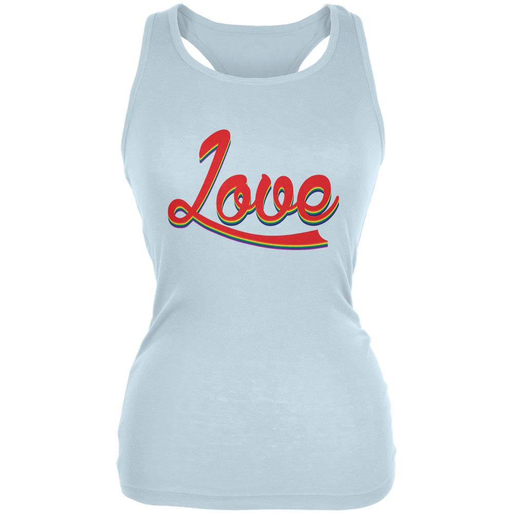 LGBT Script Love Rainbow Pale Blue Juniors Soft Tank Top Juniors Tank Tops Old Glory 2XL Blue
