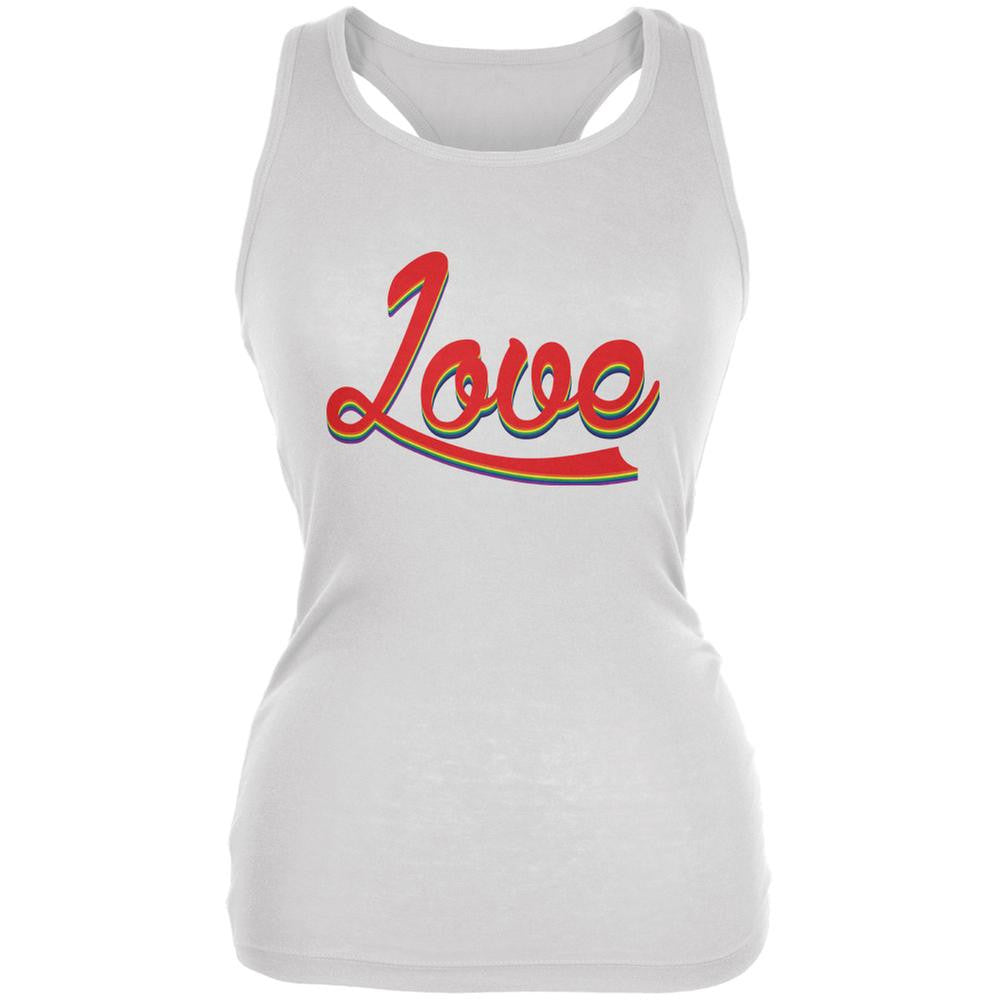 LGBT Script Love Rainbow White Juniors Soft Tank Top Juniors Tank Tops Old Glory 2XL White