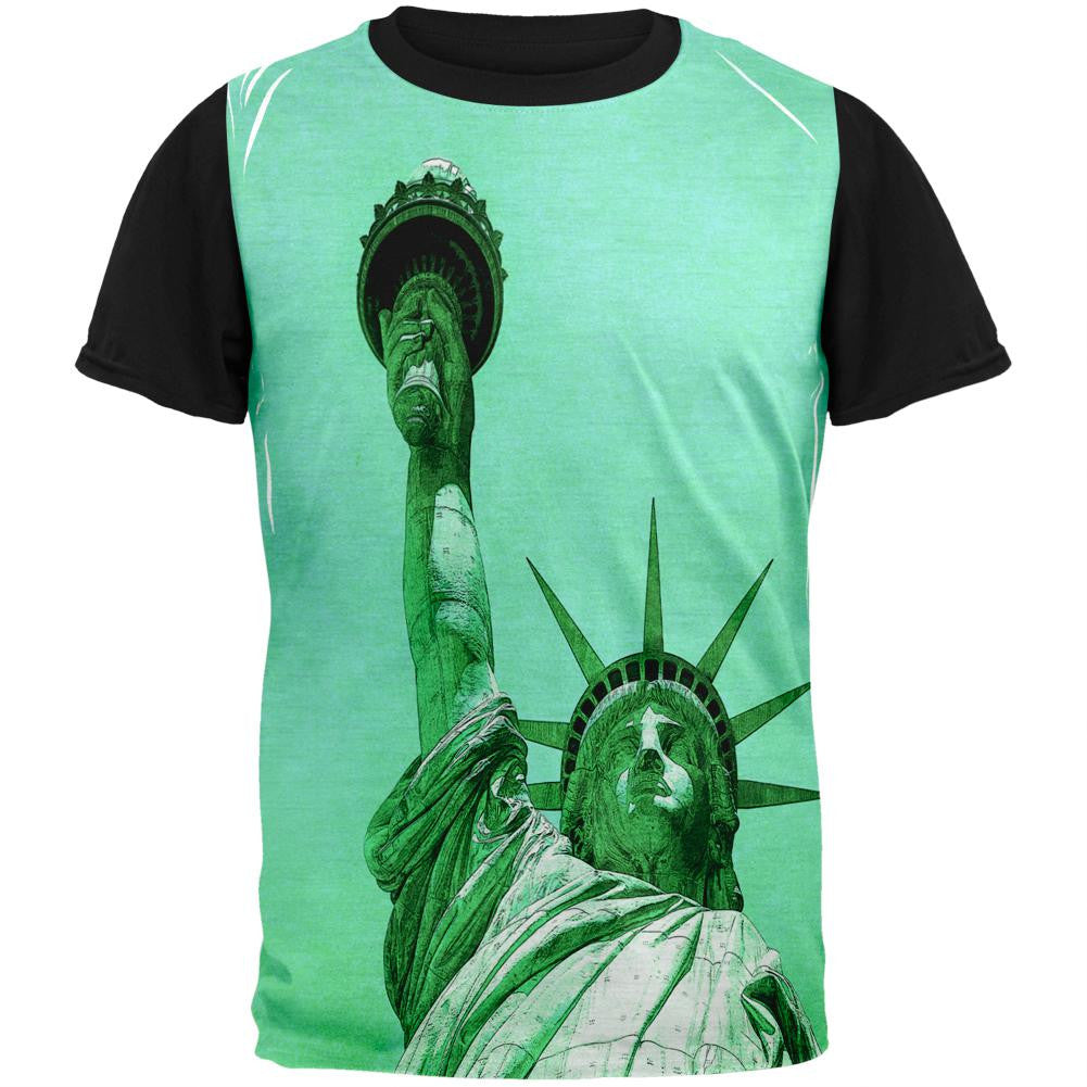 New York City Statue Of Liberty Pete Cohen Adult Black Back T-Shirt Men's T-Shirts Old Glory SM White