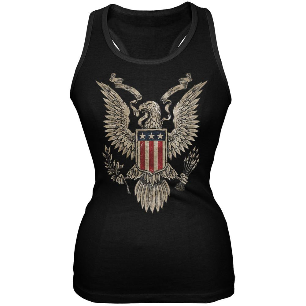 4th of July Born Free Vintage American Bald Eagle Black Juniors Tank Top Juniors Tank Tops Old Glory 2XL Black