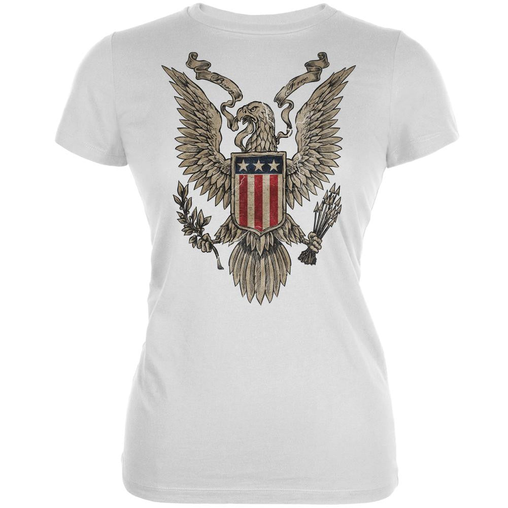 4th July Born Free Vintage American Bald Eagle White Juniors T-Shirt Juniors T-Shirts Old Glory 2XL White
