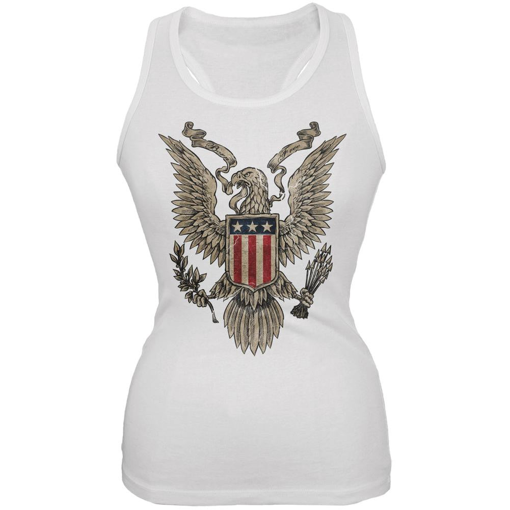 4th July Born Free Vintage American Bald Eagle White Juniors Tank Top Juniors Tank Tops Old Glory 2XL White