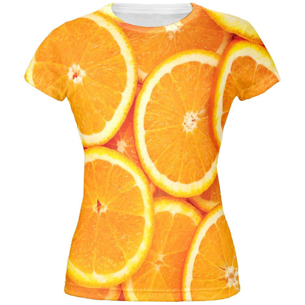 Orange Oranges Citrus All Over Juniors T-Shirt Juniors T-Shirts Old Glory 2XL White