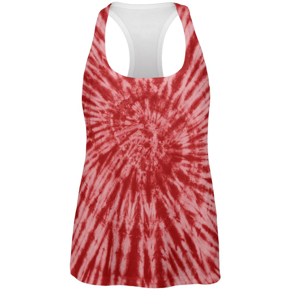 Red Tie Dye All Over Womens Work Out Tank Top Women's Tank Tops Old Glory 2XL White