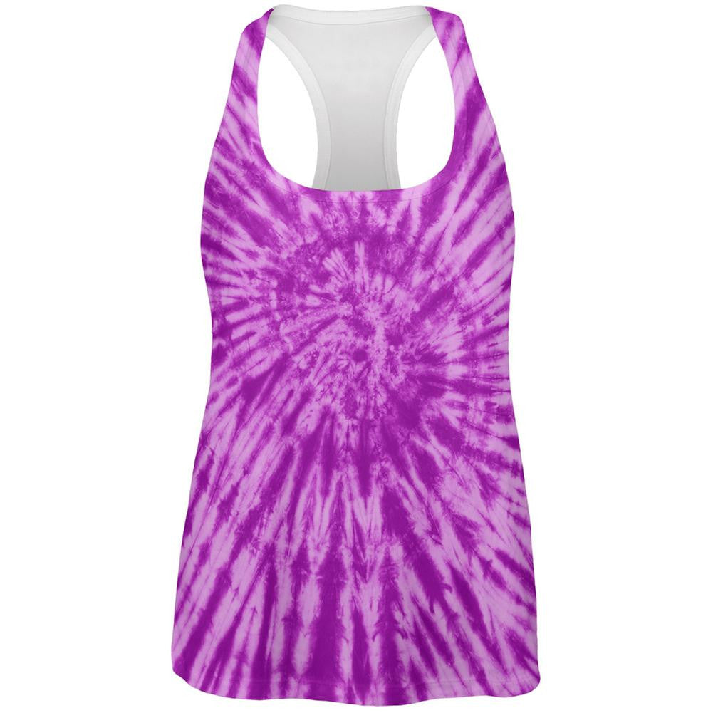 Purple Tie Dye All Over Womens Work Out Tank Top Women's Tank Tops Old Glory 2XL White