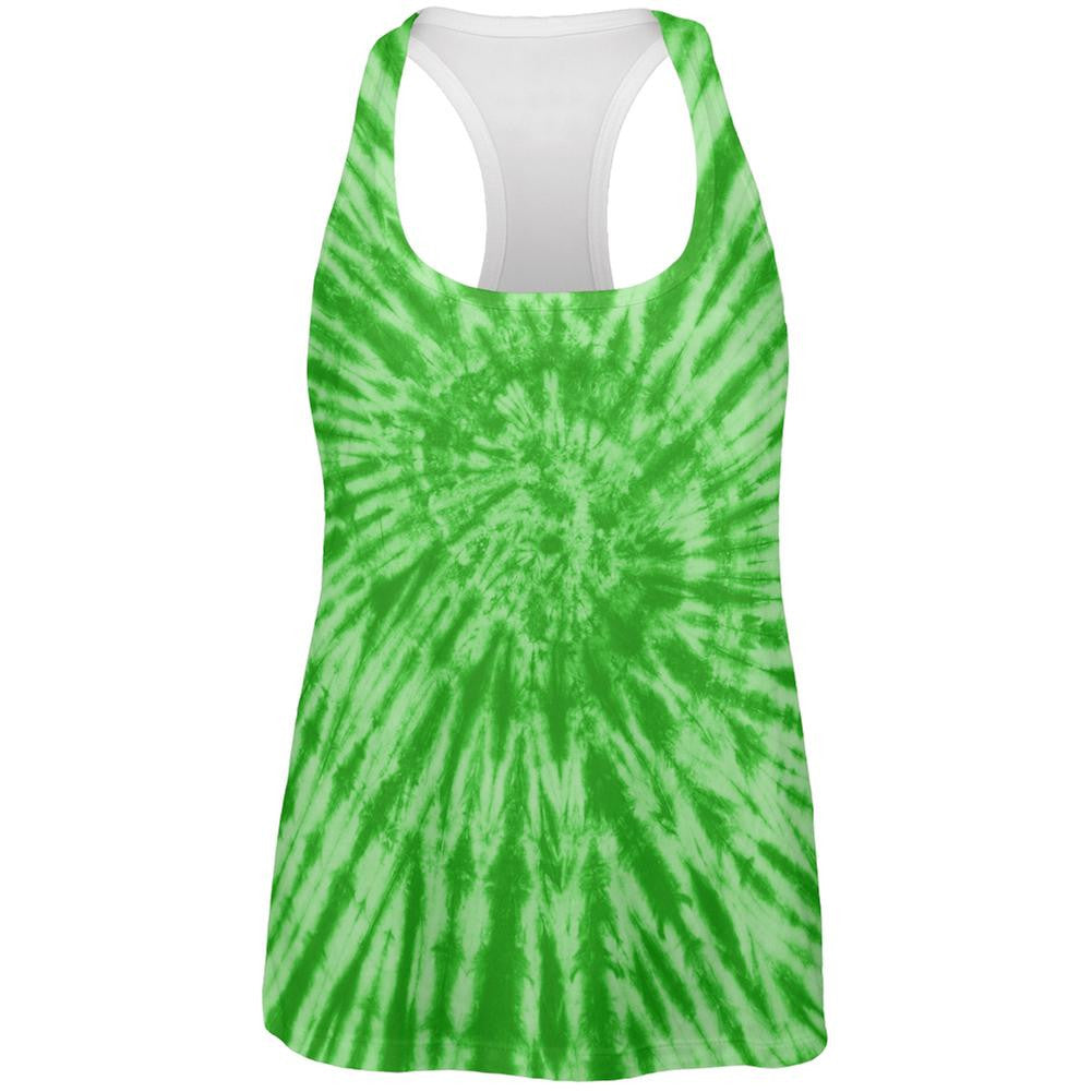 Green Tie Dye All Over Womens Work Out Tank Top Women's Tank Tops Old Glory 2XL White