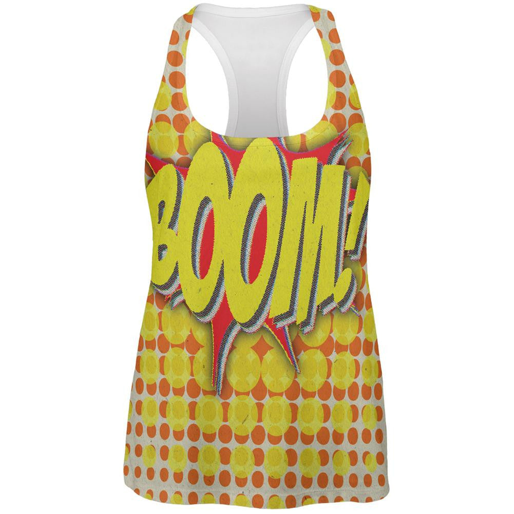 BOOM Comic Book Super Hero All Over Womens Work Out Tank Top Women's Tank Tops Old Glory SM White