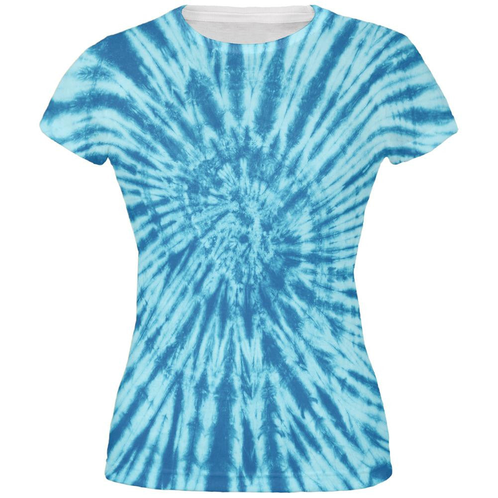 Blue Tie Dye All Over Juniors T-Shirt Juniors T-Shirts Old Glory 2XL White