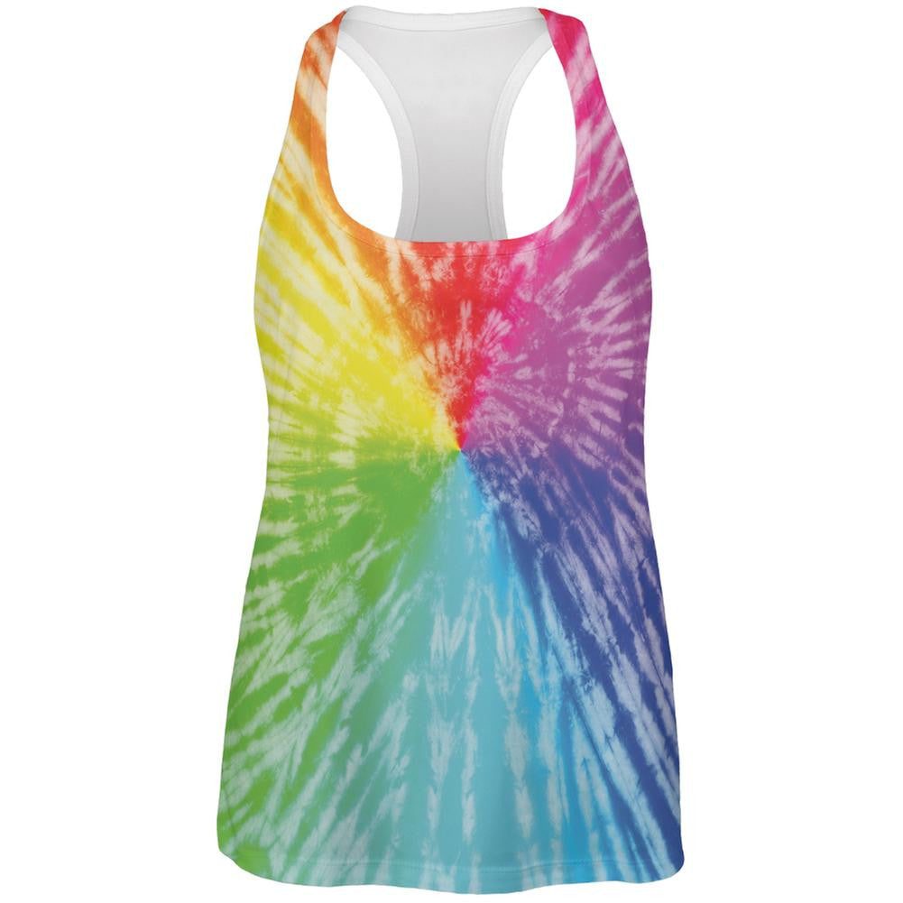Rainbow Pride LGBT Tie Dye All Over Womens Work Out Tank Top Women's Tank Tops Old Glory 2XL White