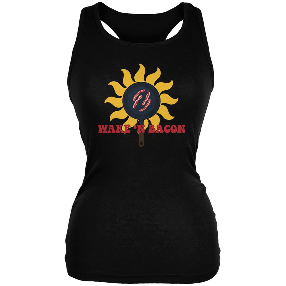 Wake 'n Bacon Black Juniors Soft Tank Top Juniors Tank Tops Old Glory 2XL Black