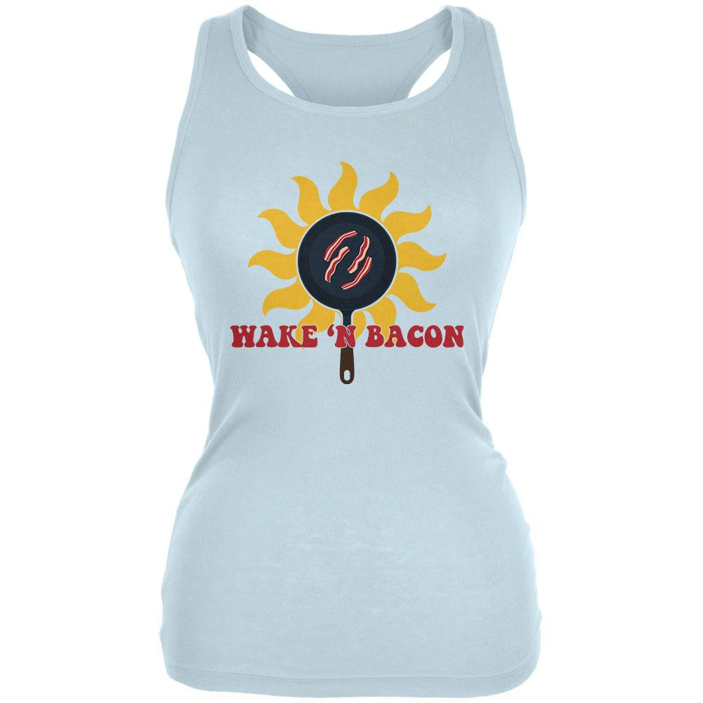 Wake 'n Bacon Pale Blue Juniors Soft Tank Top Juniors Tank Tops Old Glory 2XL Blue
