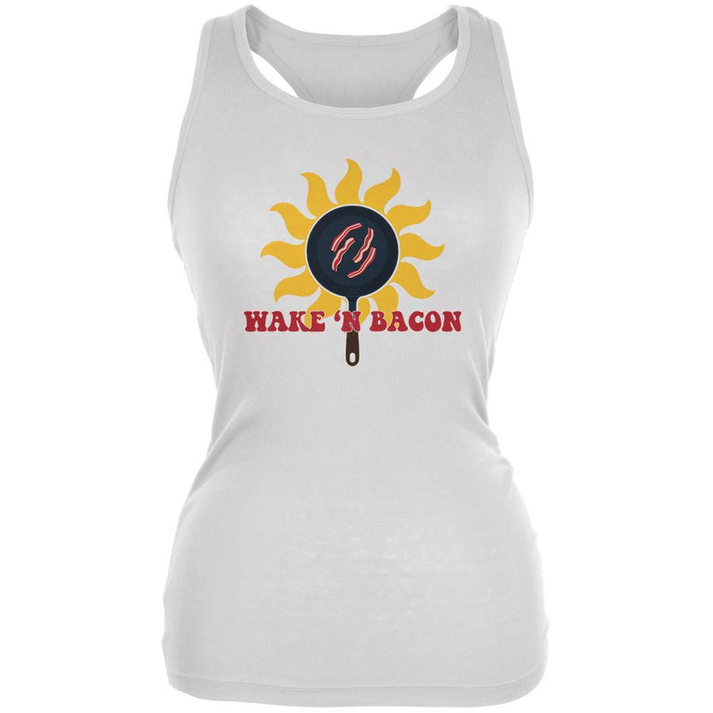 Wake 'n Bacon White Juniors Soft Tank Top Juniors Tank Tops Old Glory 2XL White