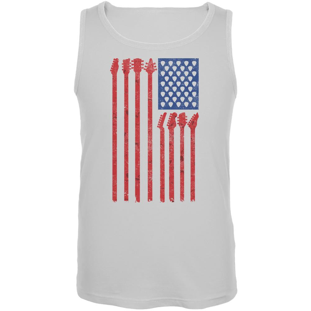 4th Of July Stars and Strings Guitar American Flag White Adult Tank Top Men's Tank Tops Old Glory 2XL White